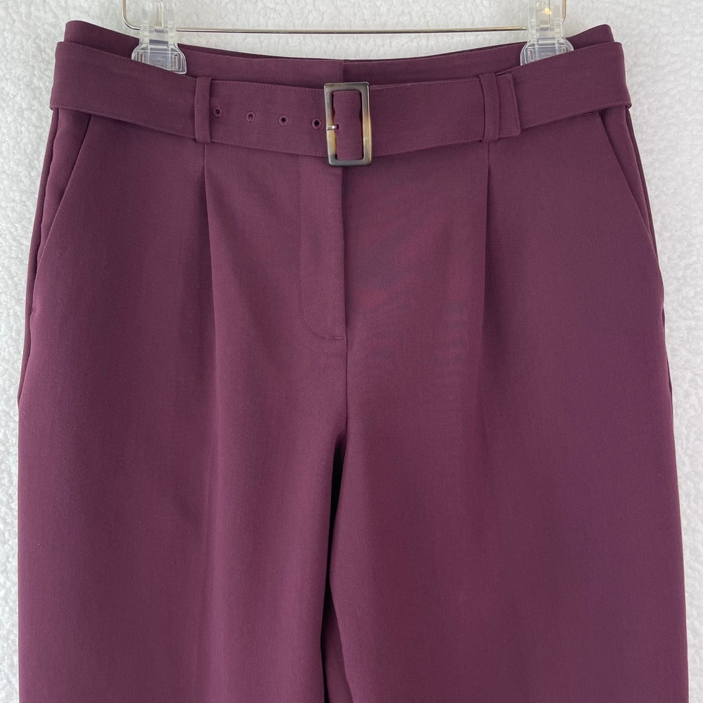 Ann Taylor Womens 8 Plum Belted High Rise Pleated Tapered Ankle Dress Pants
